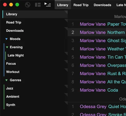 Playlist folders in the left panel